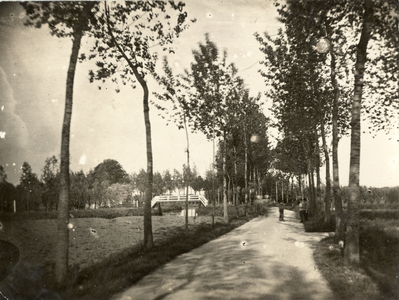 94458 Gezicht op een zandweg met rijen loofbomen langs de Lange Linschoten te Oudewater.